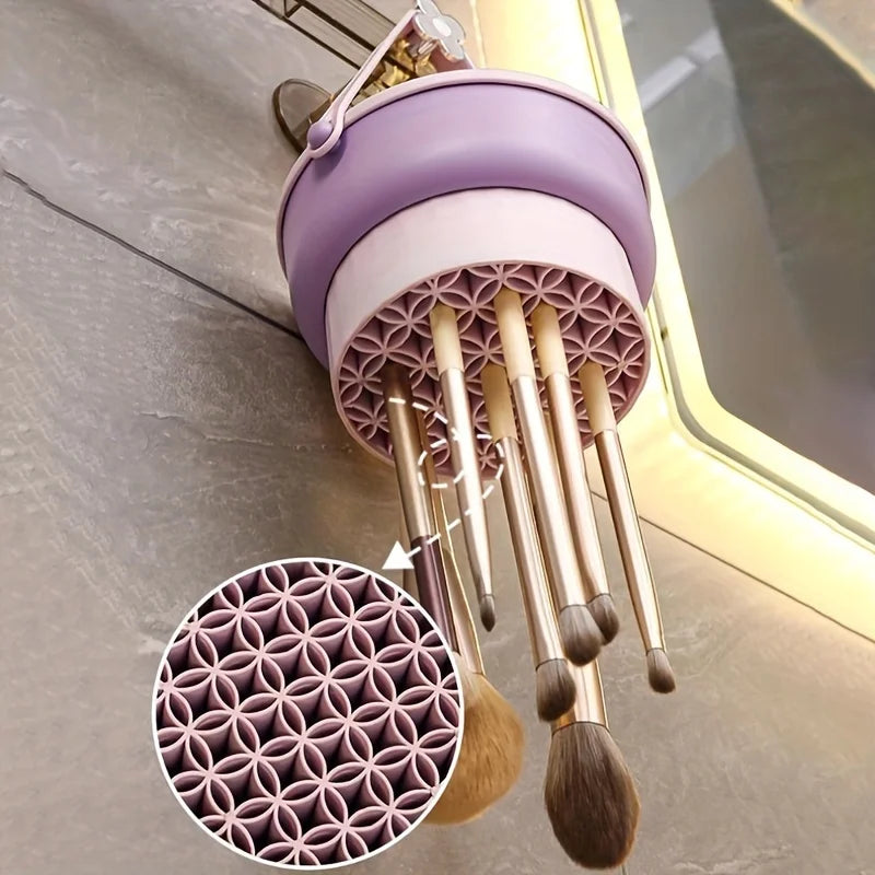 Bol nettoyeur pinceaux maquillage en silicone 3-en-1 – Lavage, séchage et rangement pinceaux & éponges