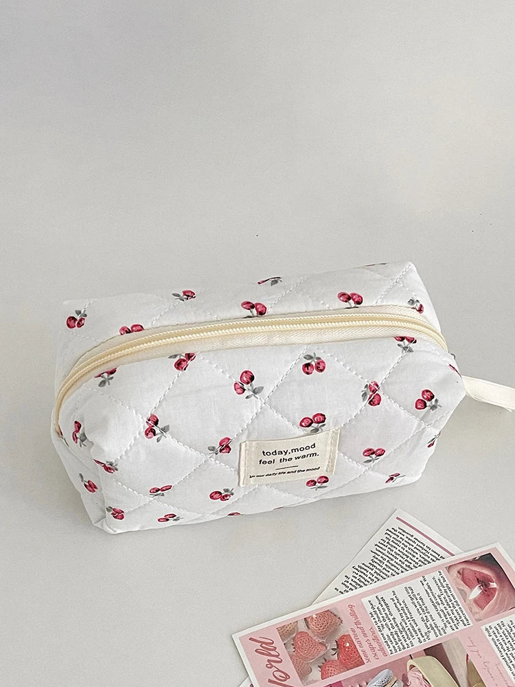 3 pcs trousse maquillage matelassée – Motif fruits, rangement & voyage