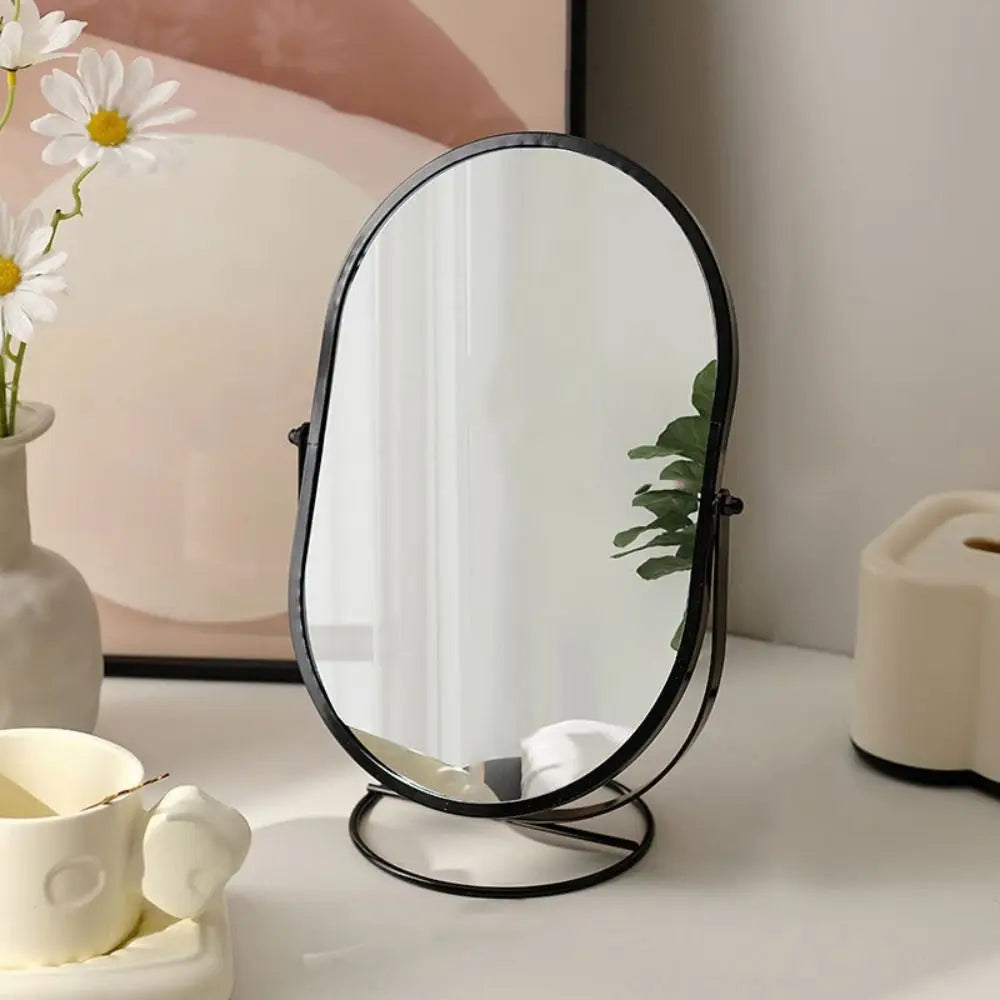 Miroir de maquillage ovale rotatif 360° – Miroir de table design en métal