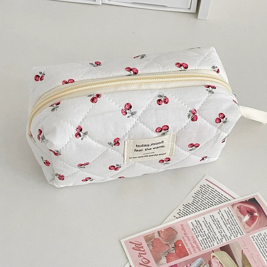3 pcs trousse maquillage matelassée – Motif fruits, rangement & voyage