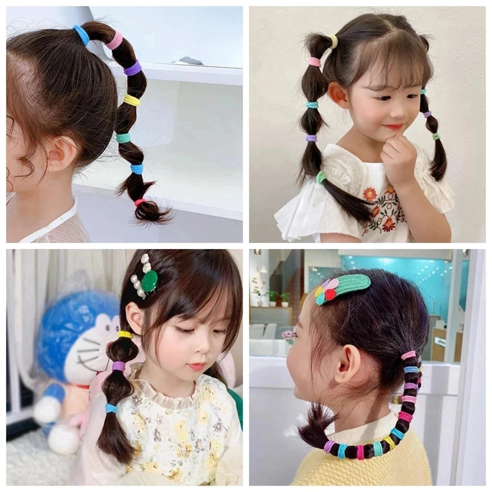 Élastiques cheveux colorés – Lot de 100 mini chouchous nylon – Attaches cheveux sans métal pour filles et enfants