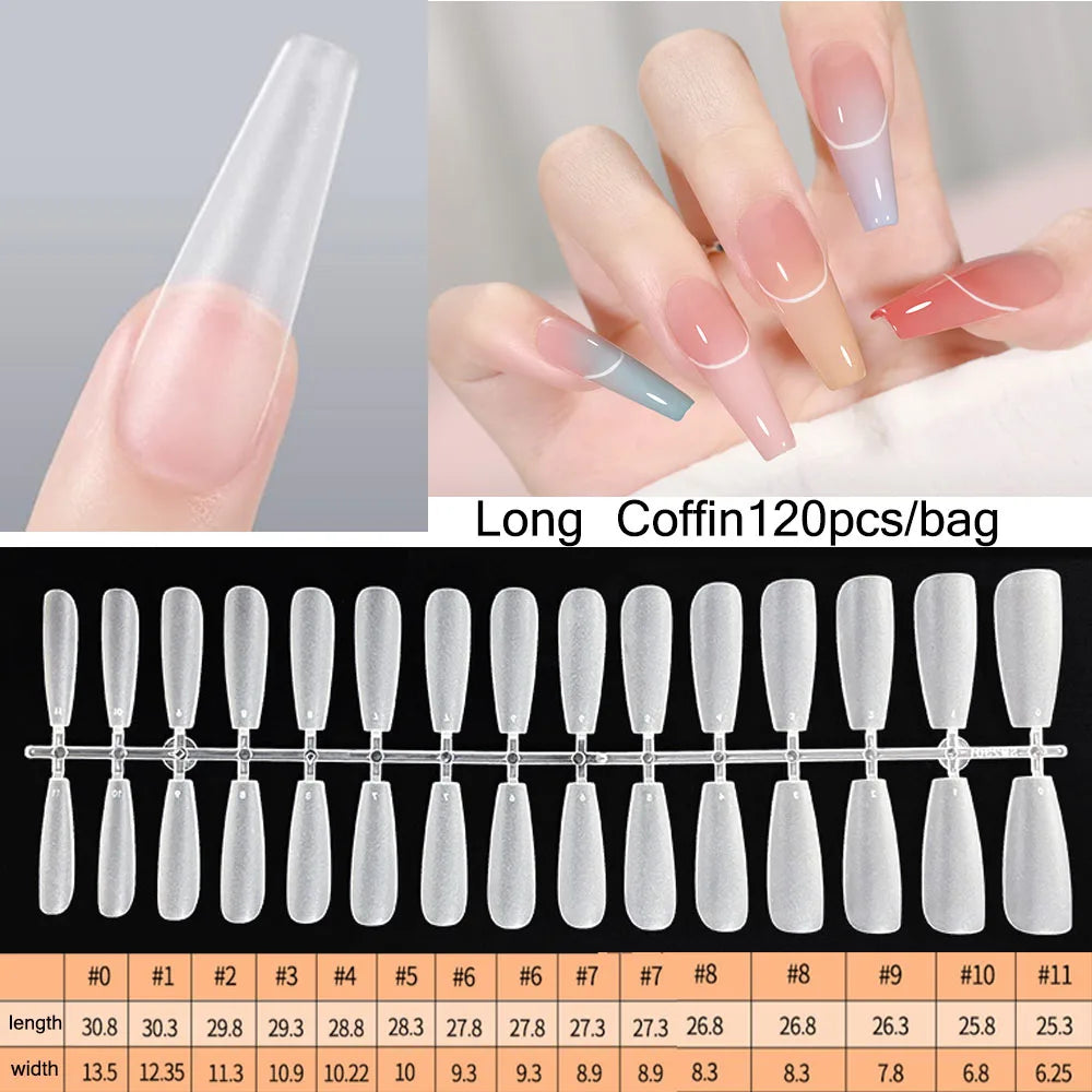 Capsules faux ongles press-on mates – Full cover, formes variées, 120 pièces