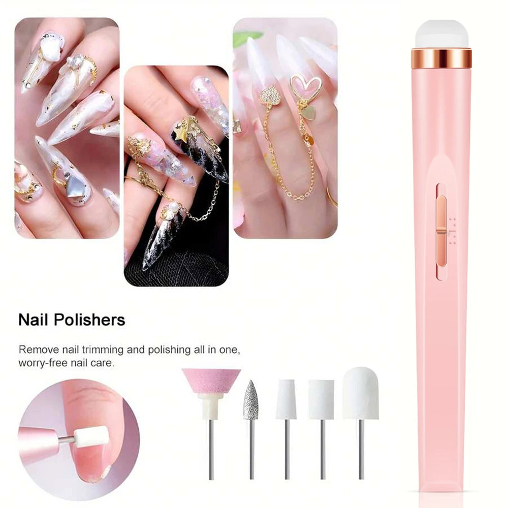 Ponceuse à ongles électrique portable – Kit manucure USB avec embouts et LED
