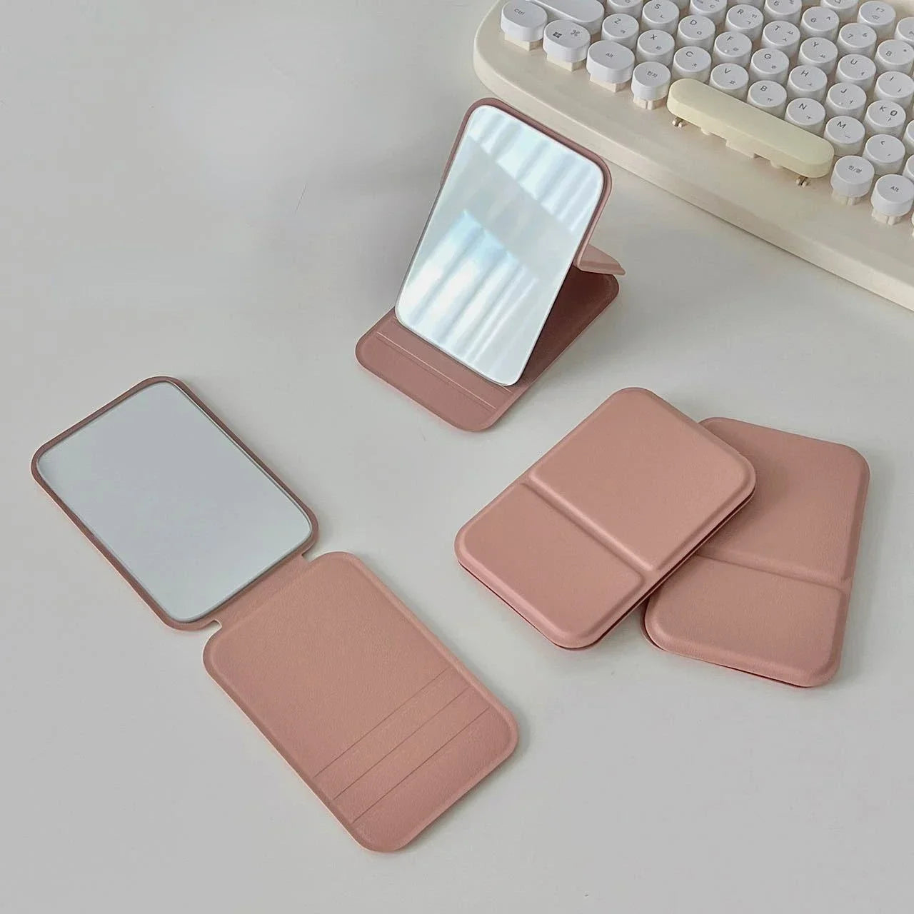 Miroir de maquillage pliable en PU – Miroir de table et de voyage compact