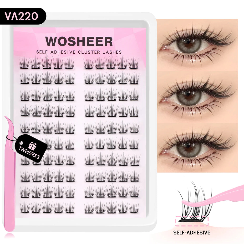 Cils auto-adhésifs WOSHEER – Clusters naturels réutilisables sans colle (DIY)