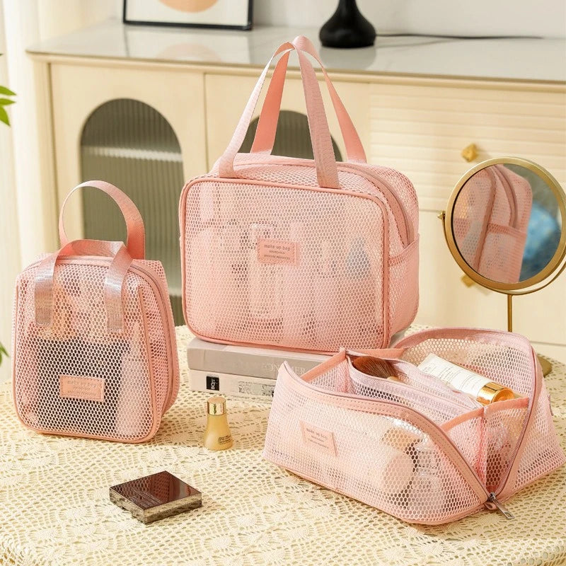 Trousse de maquillage en maille transparente – Organisateur beauté & voyage avec fermeture zippée