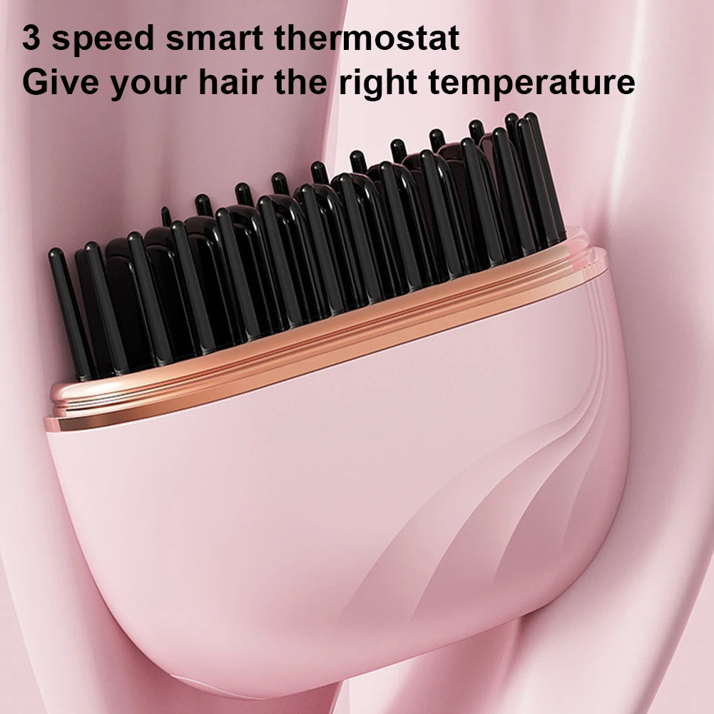 Brosse lissante chauffante sans fil – Mini lisseur portable ionique, 3 températures