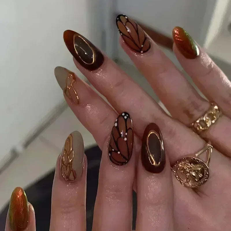 Faux ongles press-on décorés – Strass, nœuds & designs argentés – 24 pièces