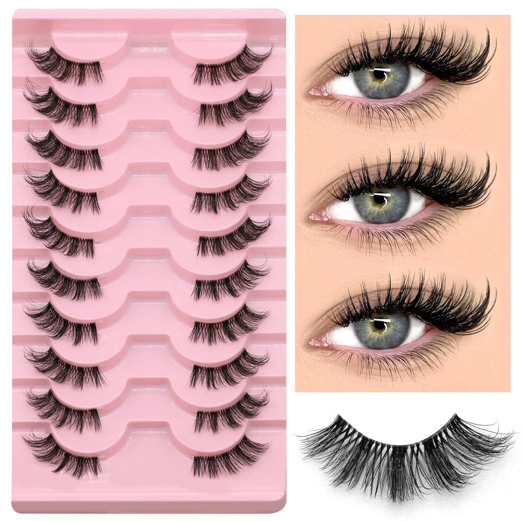 Demi-faux cils effet naturel – Bande transparente, regard allongé, style mink léger