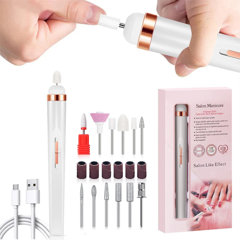 Ponceuse à ongles électrique portable – Kit manucure USB avec embouts et LED