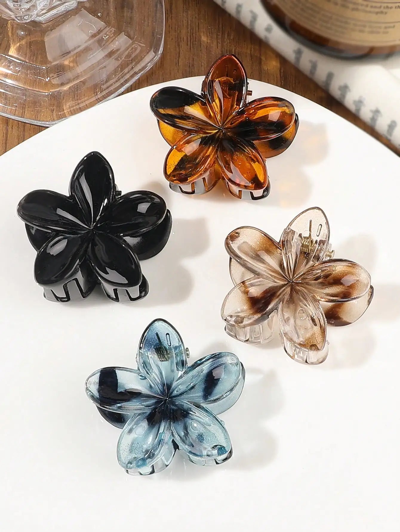 Lot de 4 pinces crabes fleurs multicolores – Accessoires cheveux antidérapants femme & fille