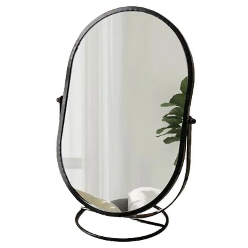 Miroir de maquillage ovale rotatif 360° – Miroir de table design en métal