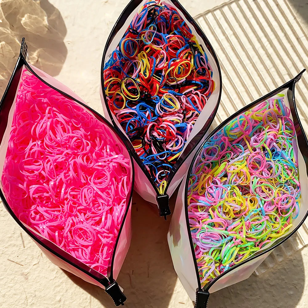 Élastiques cheveux enfant colorés – Lot de 500, 1000 ou 2000 – Mini attaches cheveux jetables en caoutchouc
