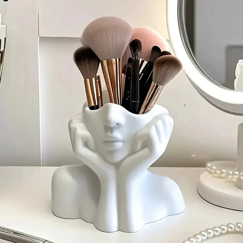 Porte-pinceaux de maquillage design visage – Organisateur décoratif pour pinceaux et accessoires