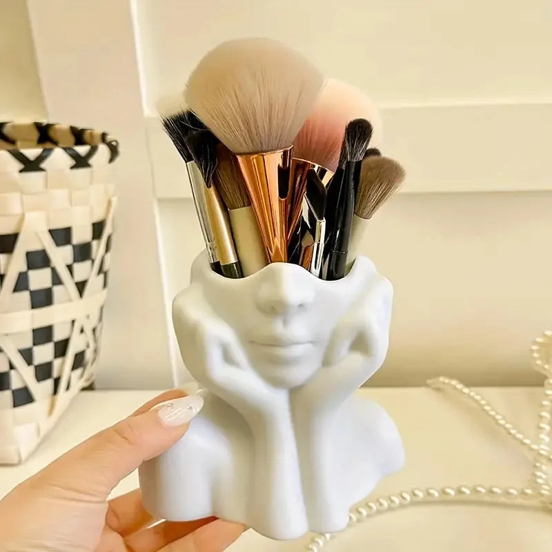 Porte-pinceaux de maquillage design visage – Organisateur décoratif pour pinceaux et accessoires