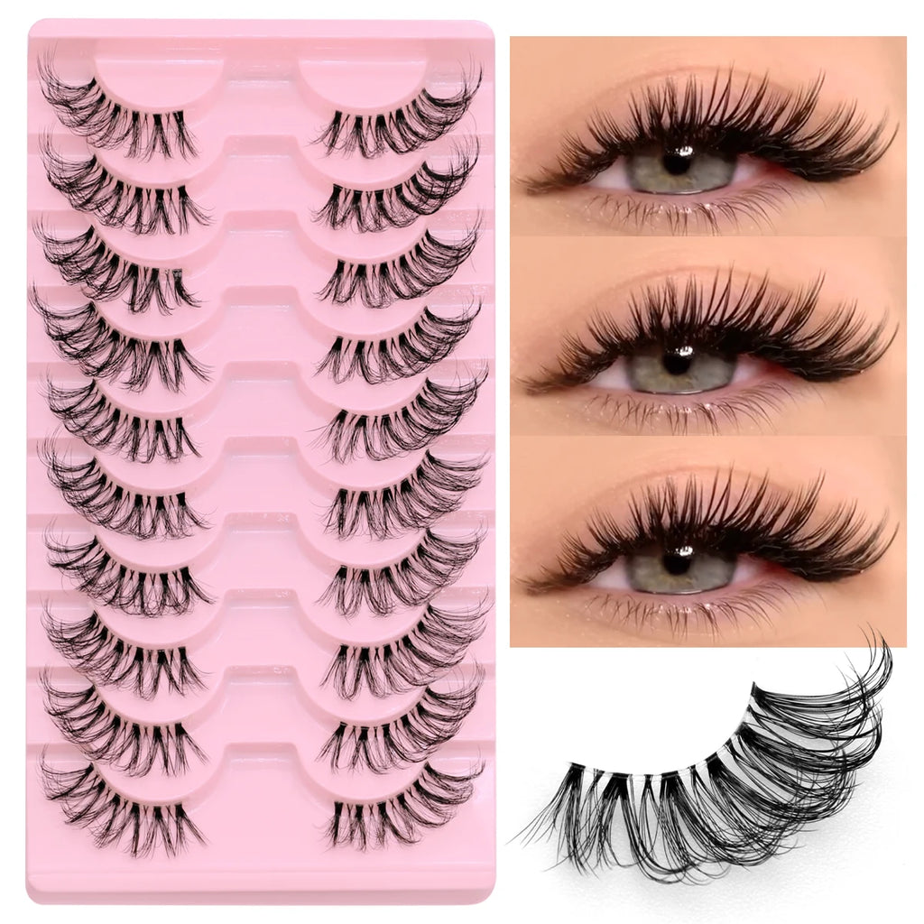 Demi-faux cils effet naturel – Bande transparente, regard allongé, style mink léger