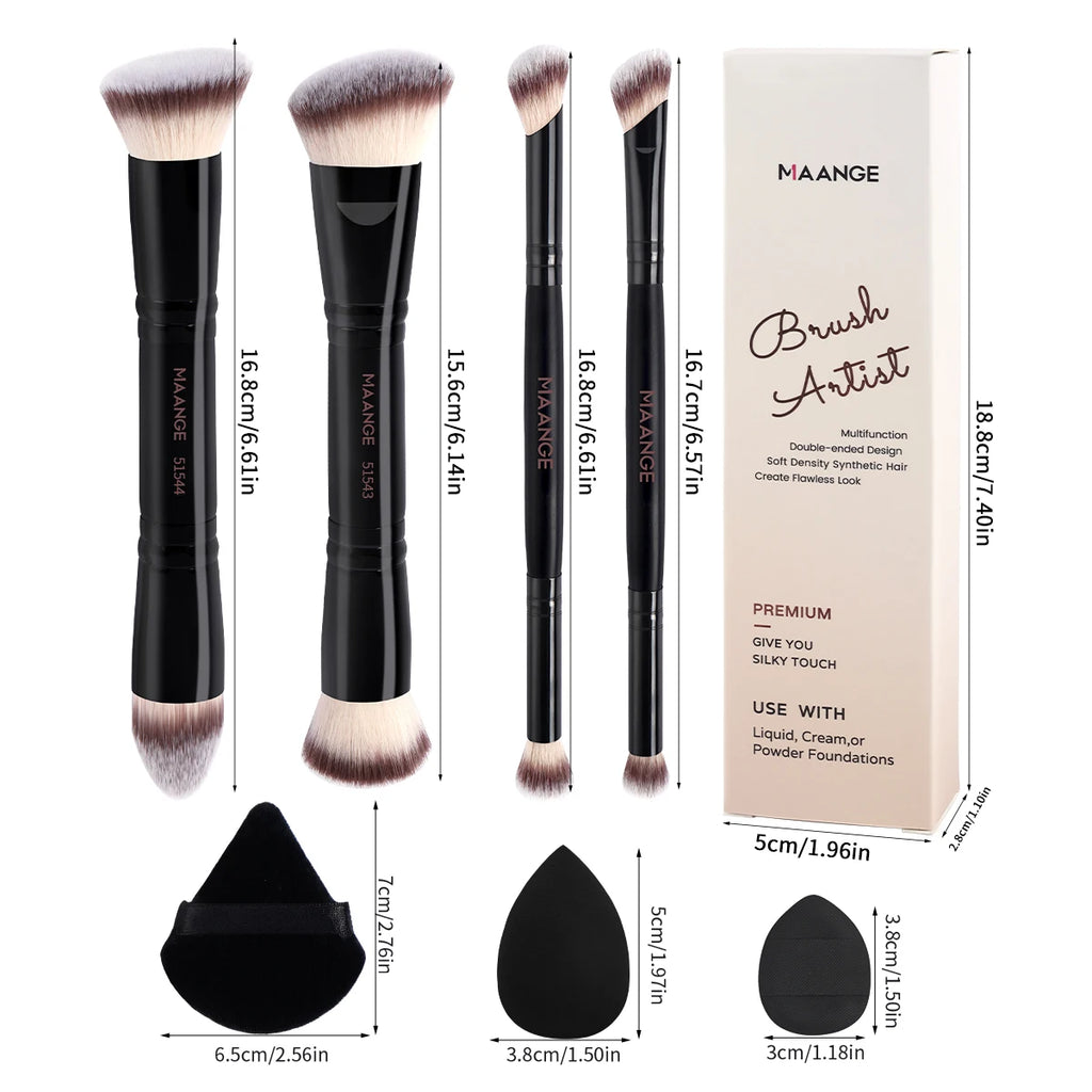 Set pinceaux maquillage MAANGE avec houppettes – Fond de teint, Contour & Poudre