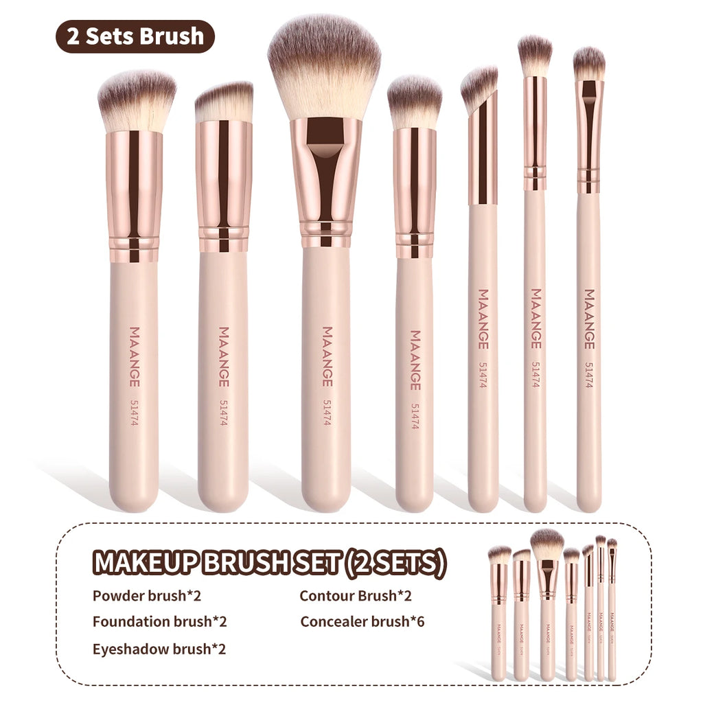 Set de 7 pinceaux maquillage MAANGE – Fond de teint, poudre, blush & correcteur
