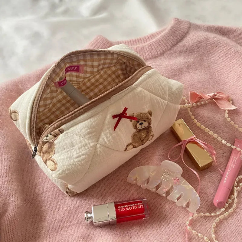 Trousse de maquillage kawaii ours – Pochette cosmétique femme douce & pratique