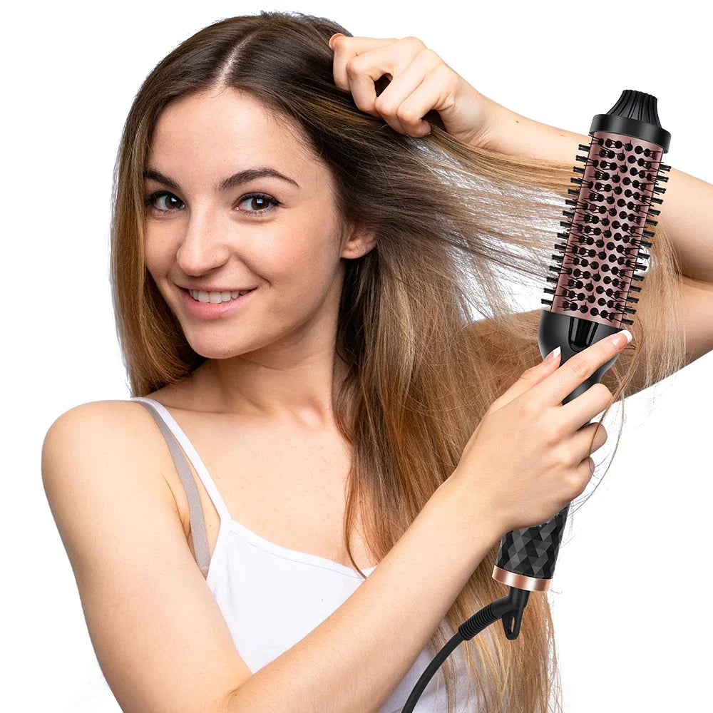Brosse chauffante coiffante 3-en-1 – Lissante, bouclante et volumisante ionique