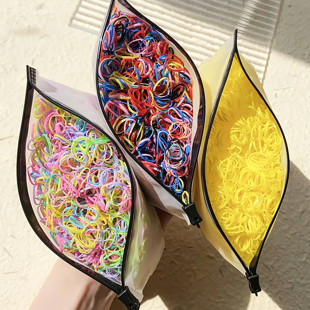 Élastiques cheveux enfant colorés – Lot de 500, 1000 ou 2000 – Mini attaches cheveux jetables en caoutchouc