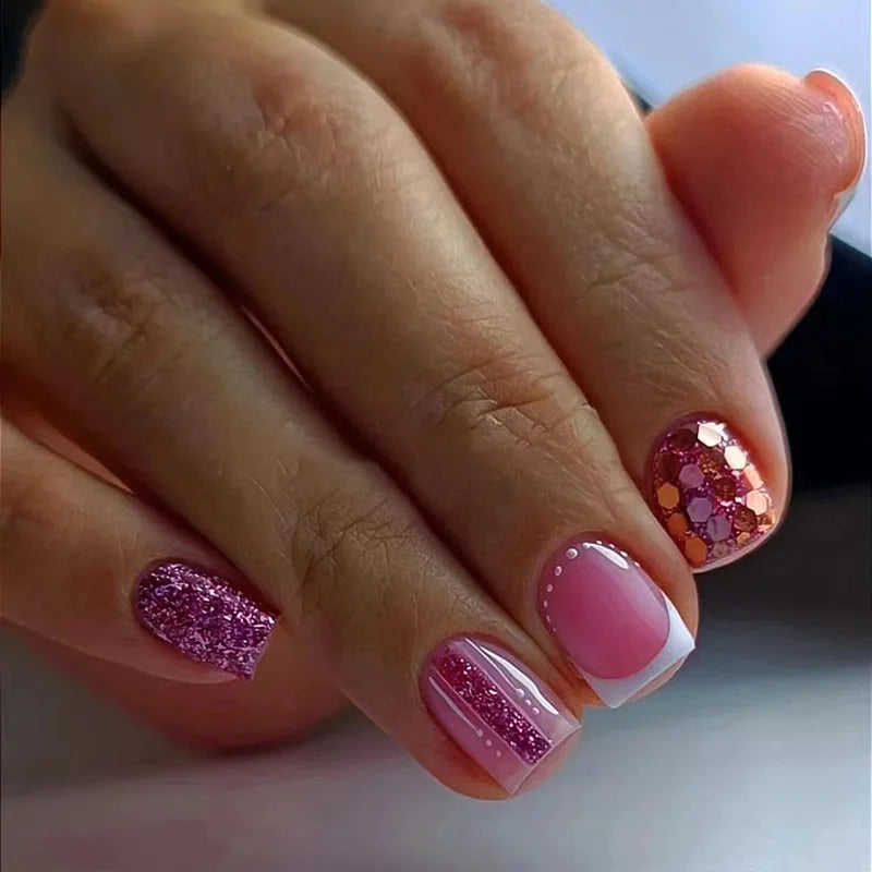 Faux ongles press-on courts carrés – Couleurs unies – 24 pièces