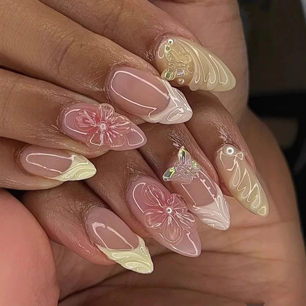 24 Faux ongles press-on design – Capsules ongulaires élégantes, plusieurs formes et styles