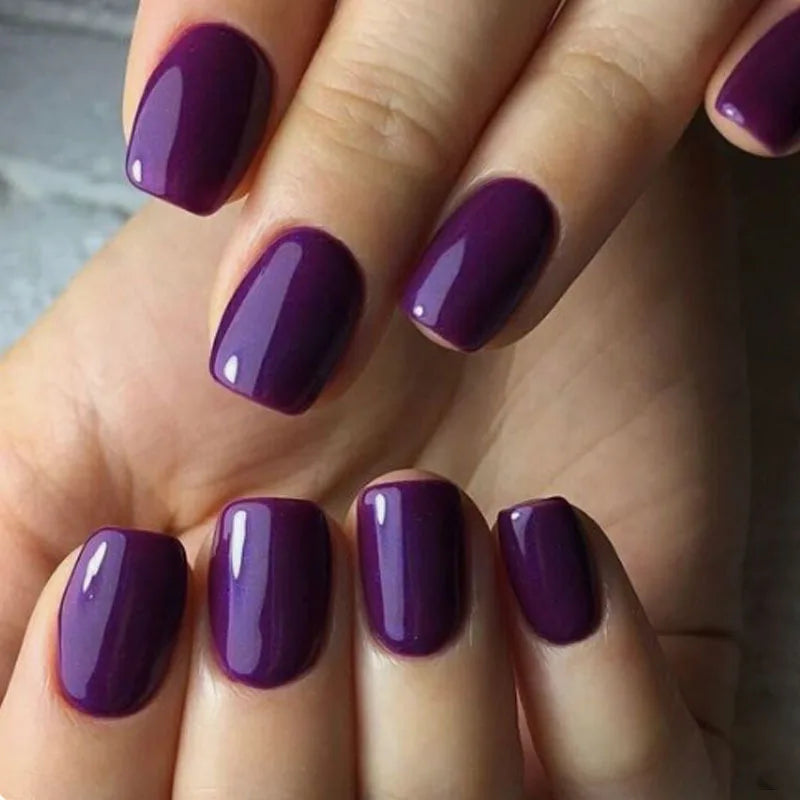 Faux ongles press-on courts carrés – Couleurs unies – 24 pièces