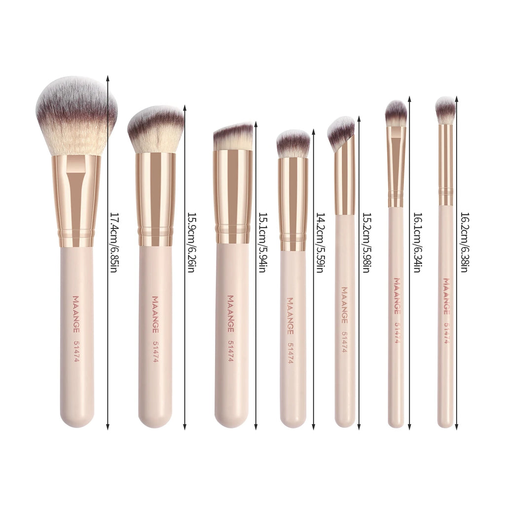 Set de 7 pinceaux maquillage MAANGE – Fond de teint, poudre, blush & correcteur