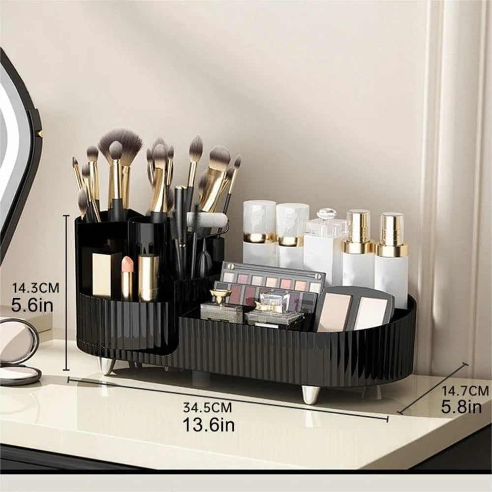 Organisateur de maquillage rotatif 360° – Support de rangement élégant pour cosmétiques et pinceaux