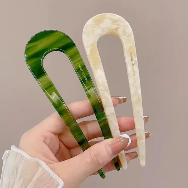 Pic à cheveux en U effet écaille – Épingle à cheveux géométrique en acétate – Accessoire coiffure femme chic