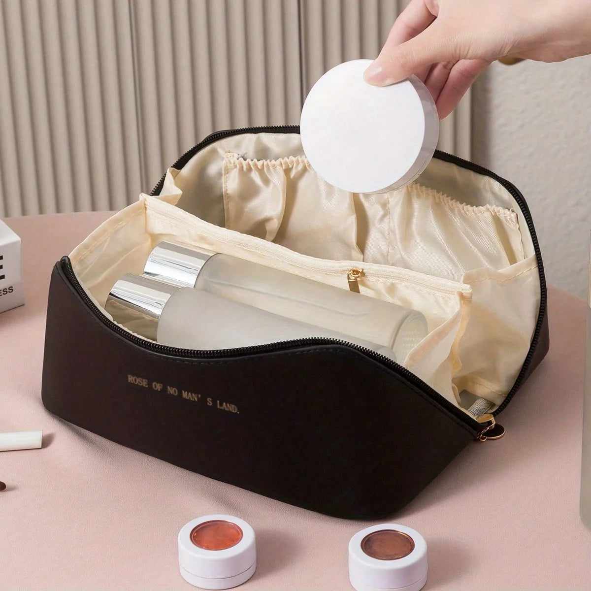Trousse de maquillage organiseur femme – Pochette cosmétique élégante grande capacité, rangement compartimenté
