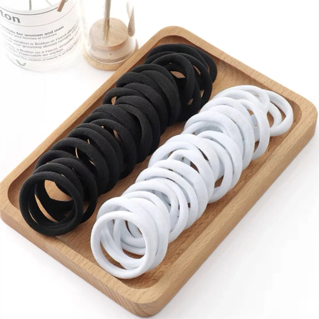 Élastiques cheveux noirs sans métal – Lot de 20, 50 ou 100 – Attaches cheveux élastiques douces pour fille et enfant