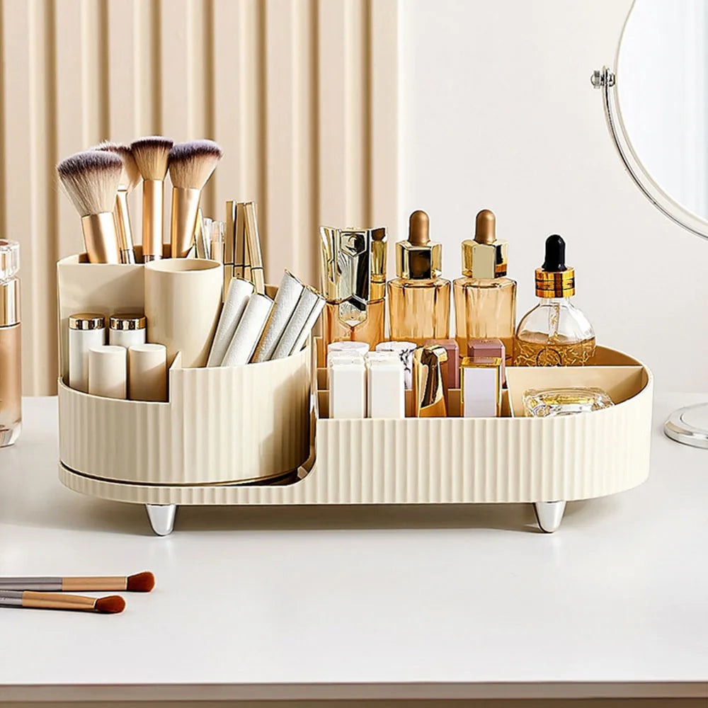 Organisateur de maquillage rotatif 360° – Support de rangement élégant pour cosmétiques et pinceaux