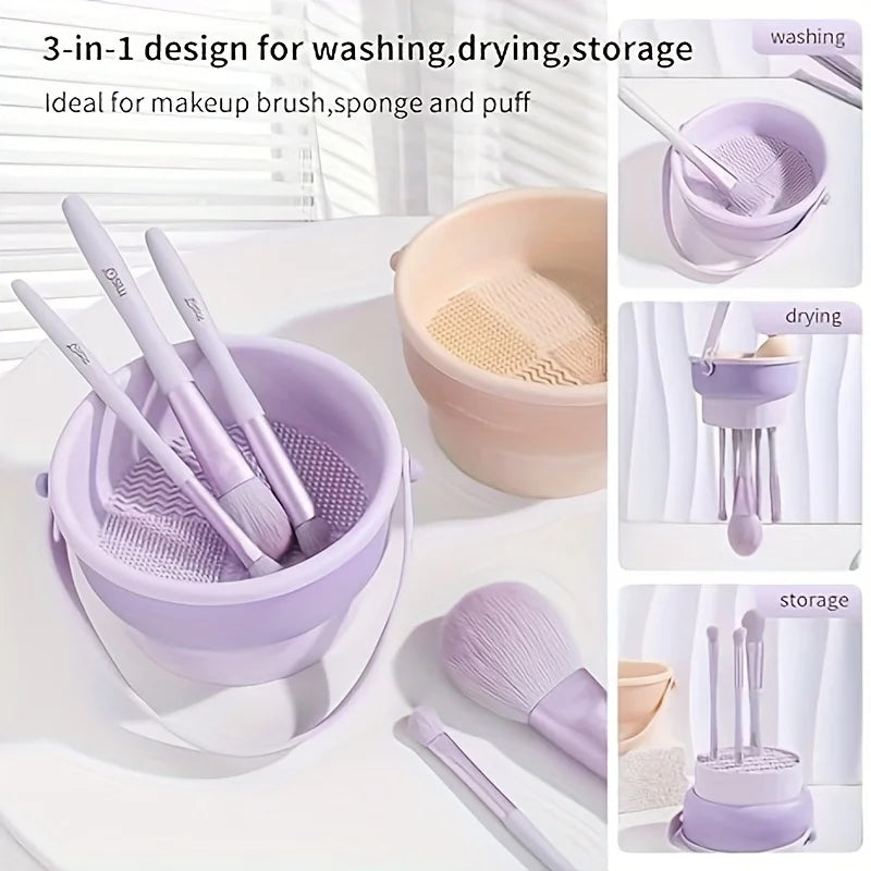 Bol nettoyeur pinceaux maquillage en silicone 3-en-1 – Lavage, séchage et rangement pinceaux & éponges