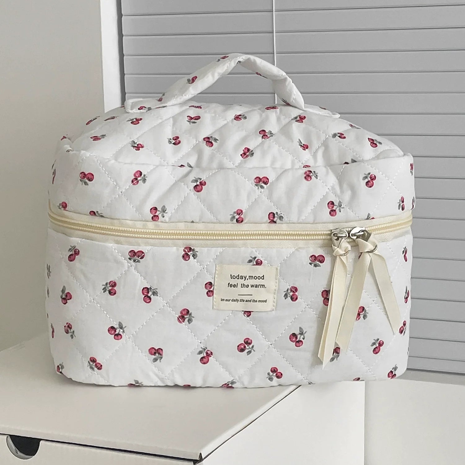 3 pcs trousse maquillage matelassée – Motif fruits, rangement & voyage