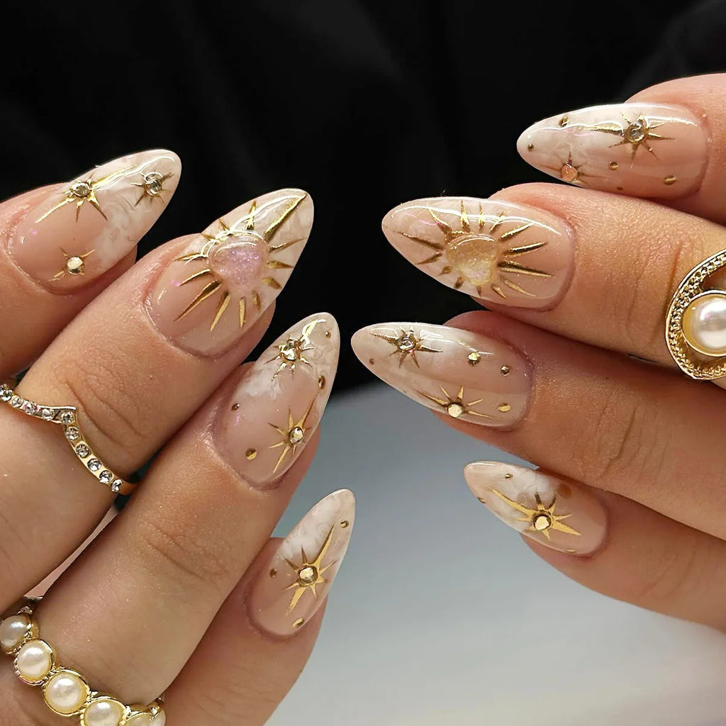 Faux ongles press-on décorés – Strass, nœuds & designs argentés – 24 pièces