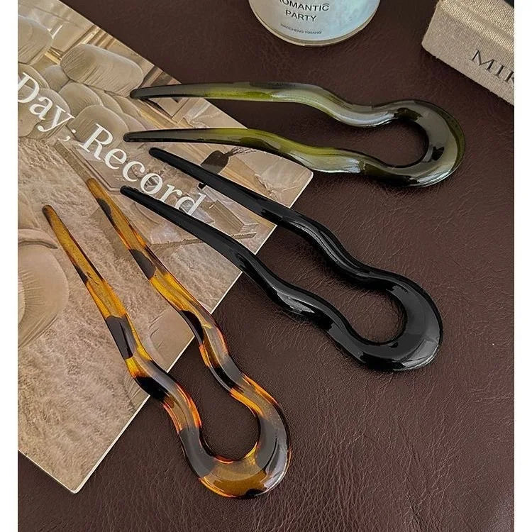Pic à cheveux en U effet écaille – Épingle à cheveux géométrique en acétate – Accessoire coiffure femme chic