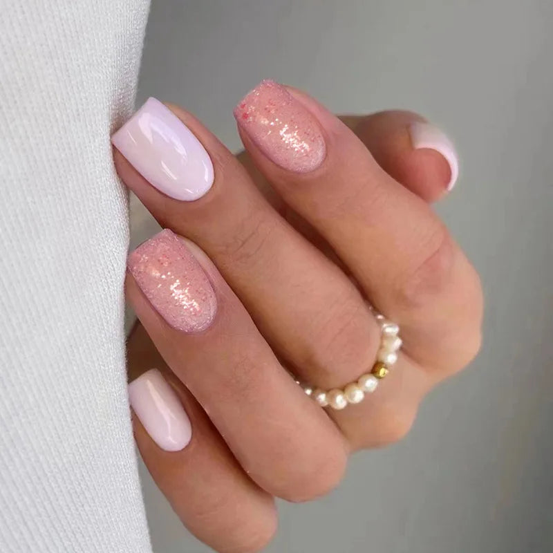 Faux ongles press-on courts carrés – Couleurs unies – 24 pièces