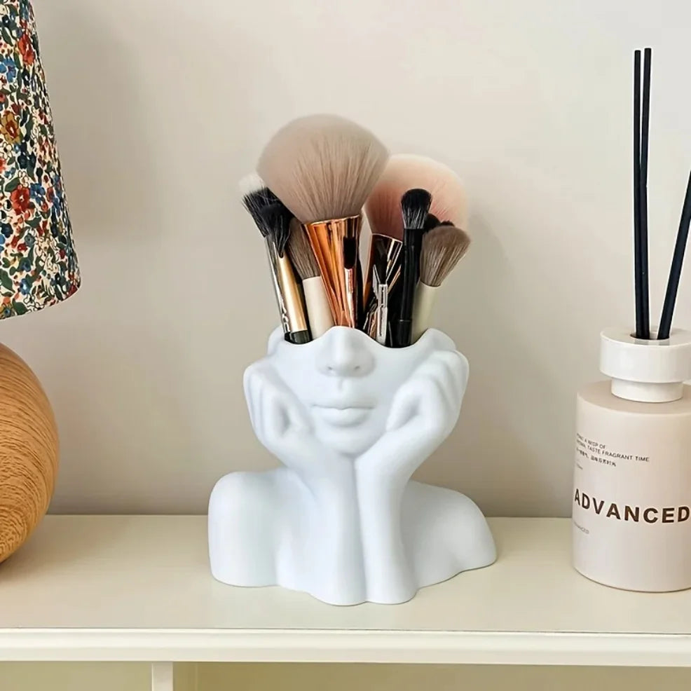 Porte-pinceaux de maquillage design visage – Organisateur décoratif pour pinceaux et accessoires