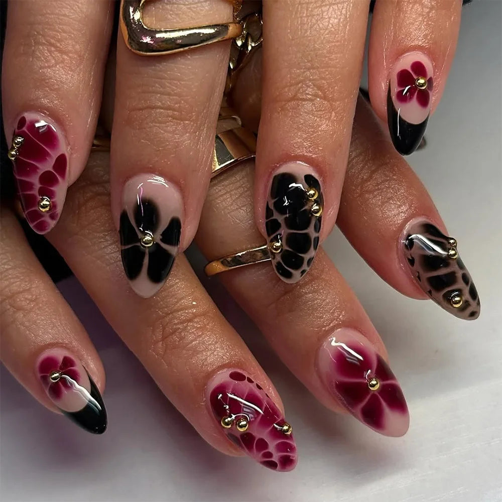 Faux ongles press-on décorés – Strass, nœuds & designs argentés – 24 pièces