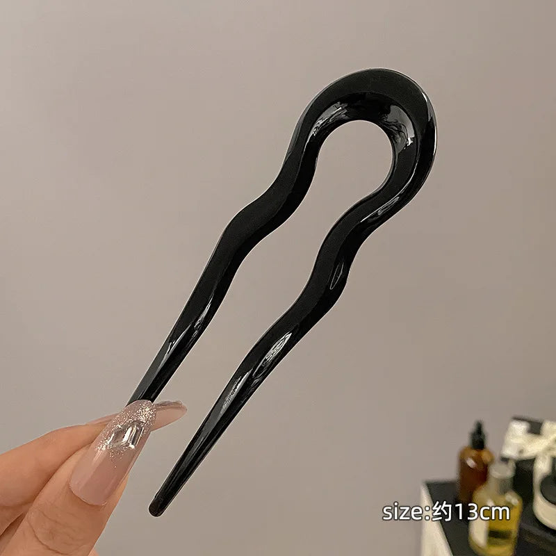 Pic à cheveux en U effet écaille – Épingle à cheveux géométrique en acétate – Accessoire coiffure femme chic