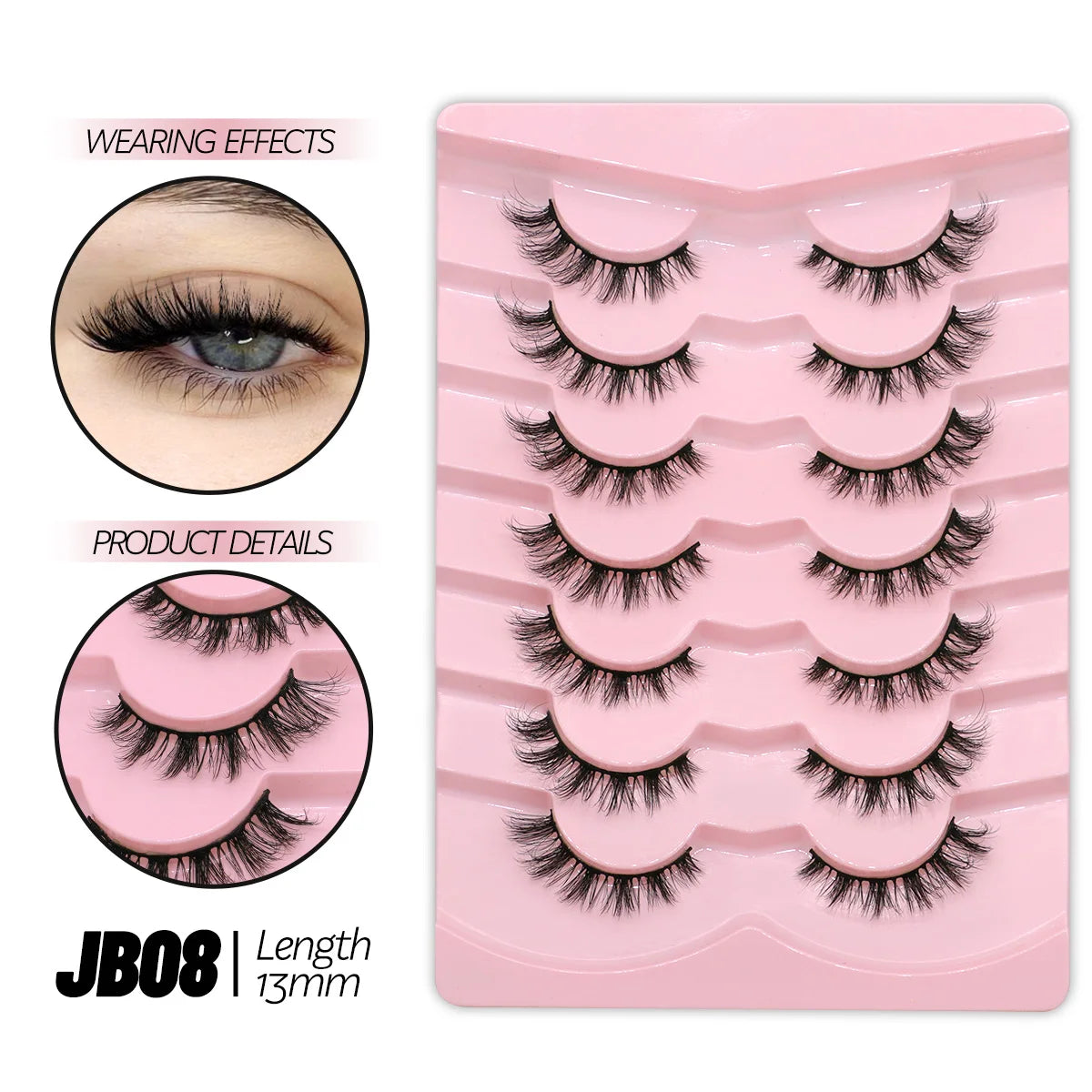 Demi-faux cils effet naturel – Bande transparente, regard allongé, style mink léger