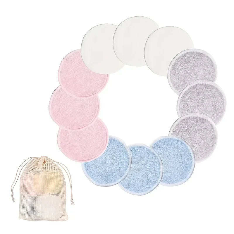 Cotons démaquillants réutilisables en bambou – Lot de 12 disques lavables doux pour la peau