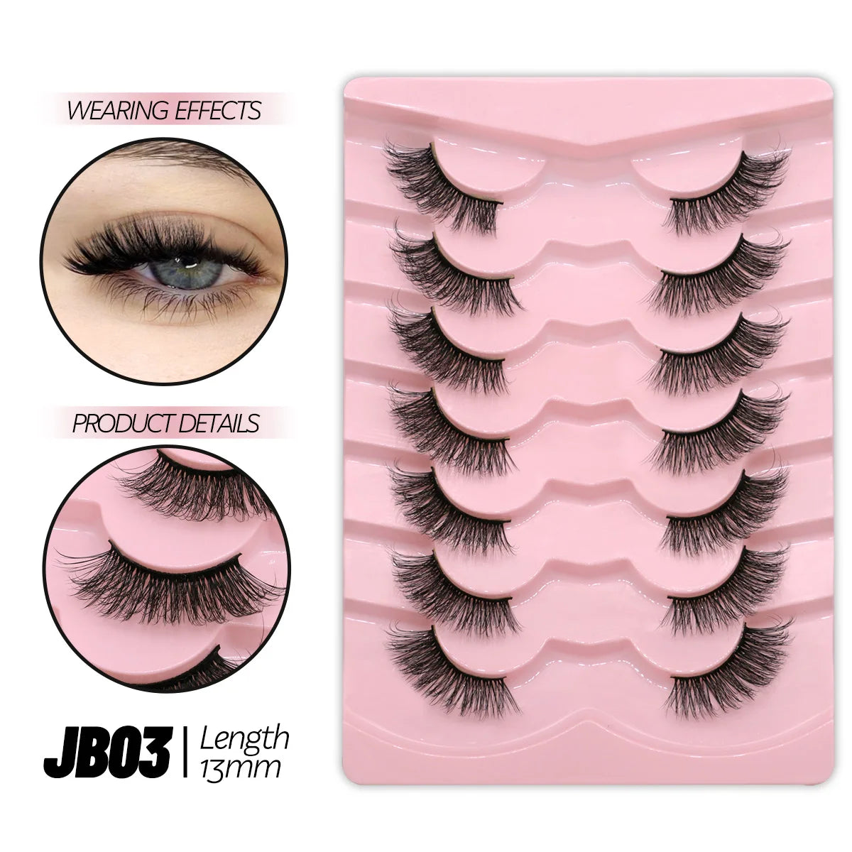 Demi-faux cils effet naturel – Bande transparente, regard allongé, style mink léger