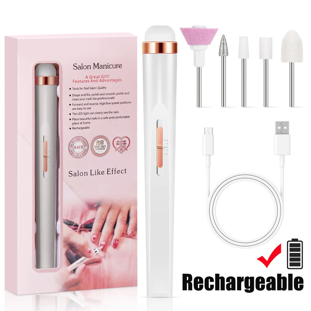 Ponceuse à ongles électrique portable – Kit manucure USB avec embouts et LED