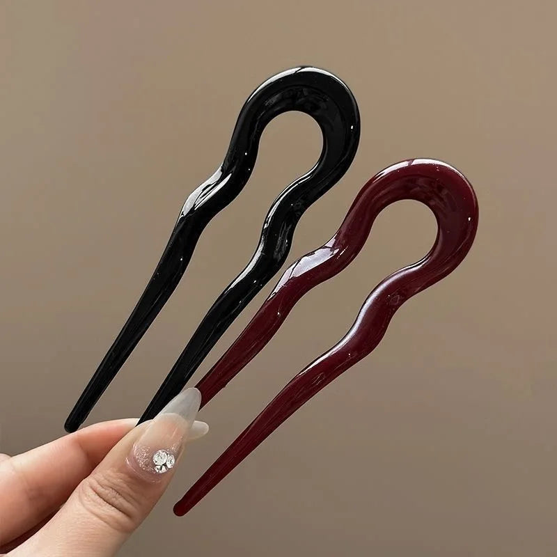 Pic à cheveux en U effet écaille – Épingle à cheveux géométrique en acétate – Accessoire coiffure femme chic