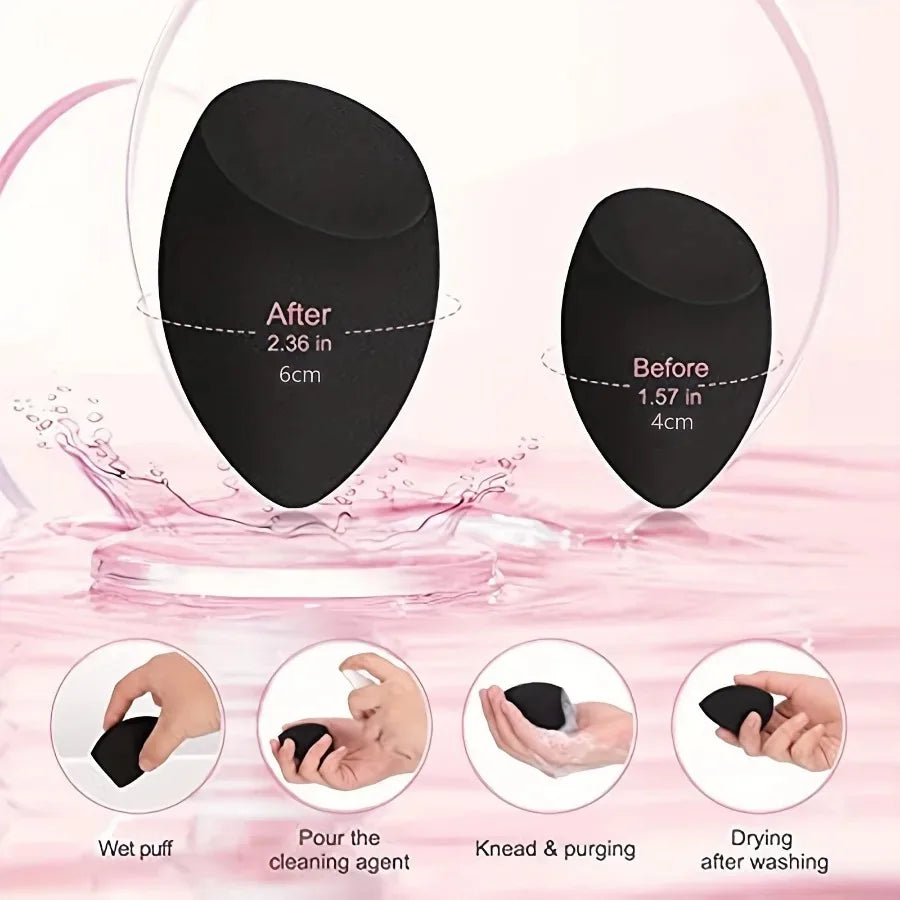 Set de 3 éponges de maquillage noires – Beauty Blender ultra-douces à l’eau