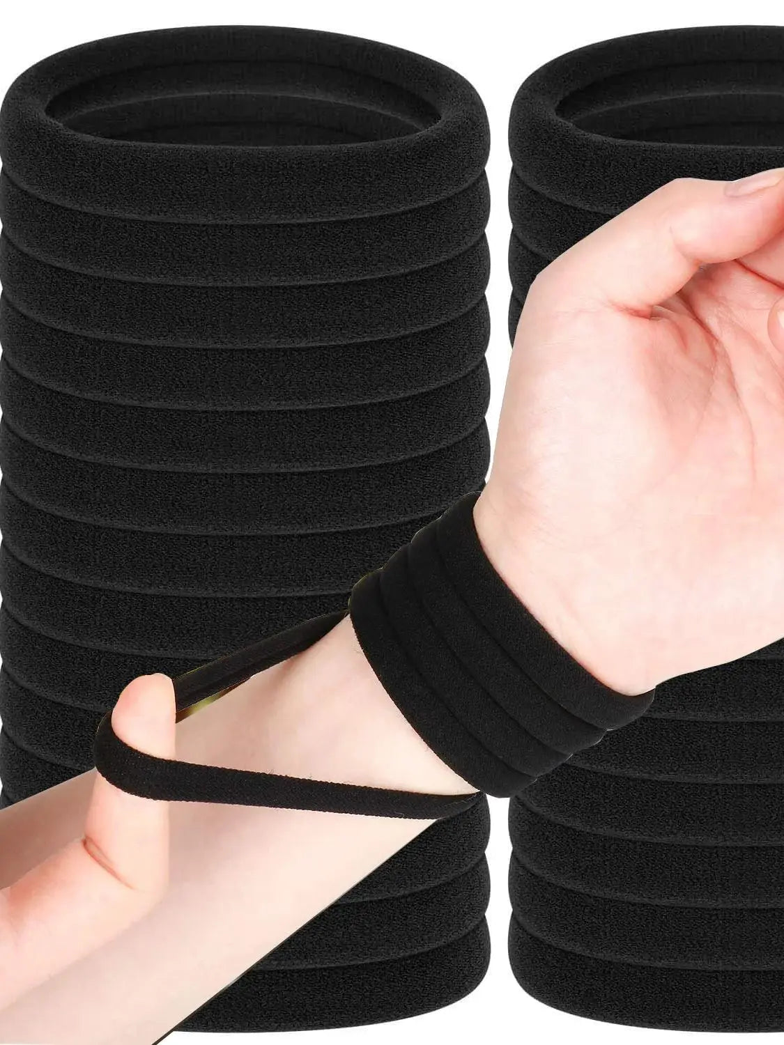 Élastiques cheveux noirs sans métal – Lot de 20, 50 ou 100 – Attaches cheveux élastiques douces pour fille et enfant