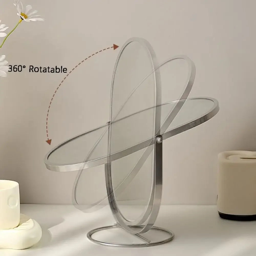Miroir de maquillage ovale rotatif 360° – Miroir de table design en métal
